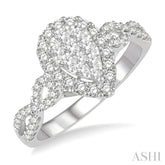 3/4 ctw Pear Shape Diamond Lovebright Ring in 14K White Gold